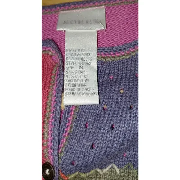 Vintage Koret Patchwork Cardigan Floral Embroidered Size Medium Cotton Blend - Picture 6 of 7